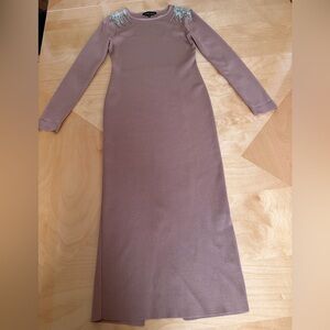 Long-Sleeve Mauve Knit Bodycon Maxi Dress